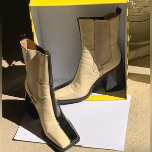 Circus•Ny - Lauren Boots, size 9M, 3.5” heel, Black/Eggshell. New in box.